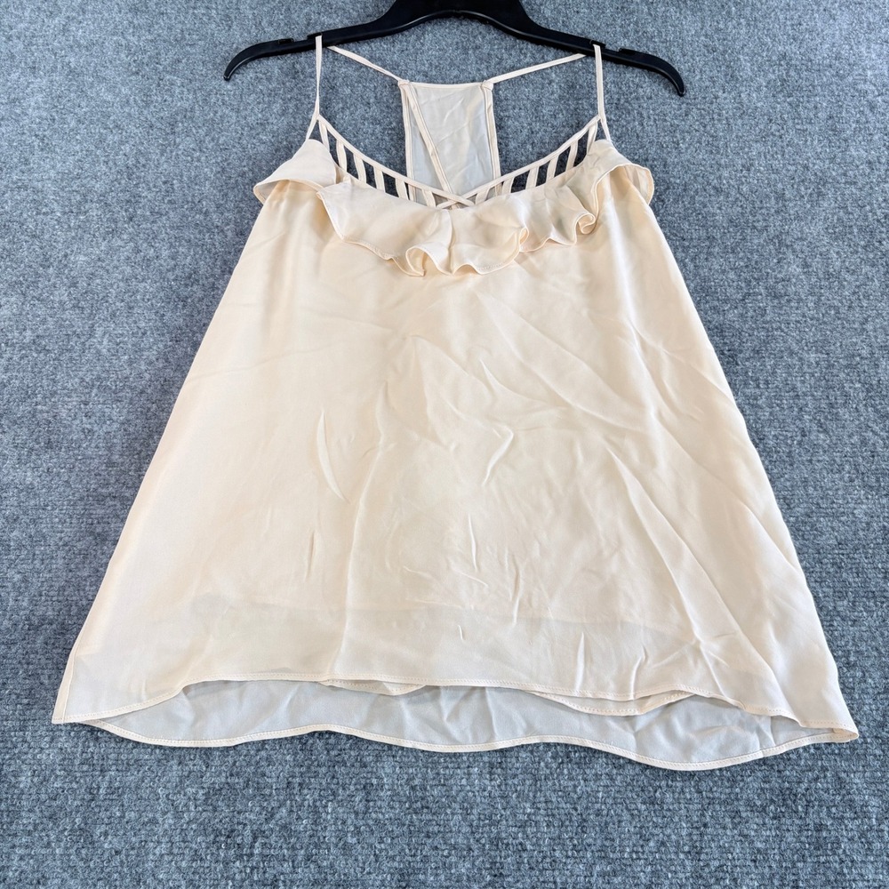 Rebecca Minkoff Peach 100% Silk Ruffle Cage Racerback Camisole Tank Top Size 8